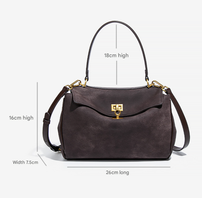 Coffee Women's Vintage Suede Satchel Bag - Elegant Top Handle Purse with Gold Lock โ image 4