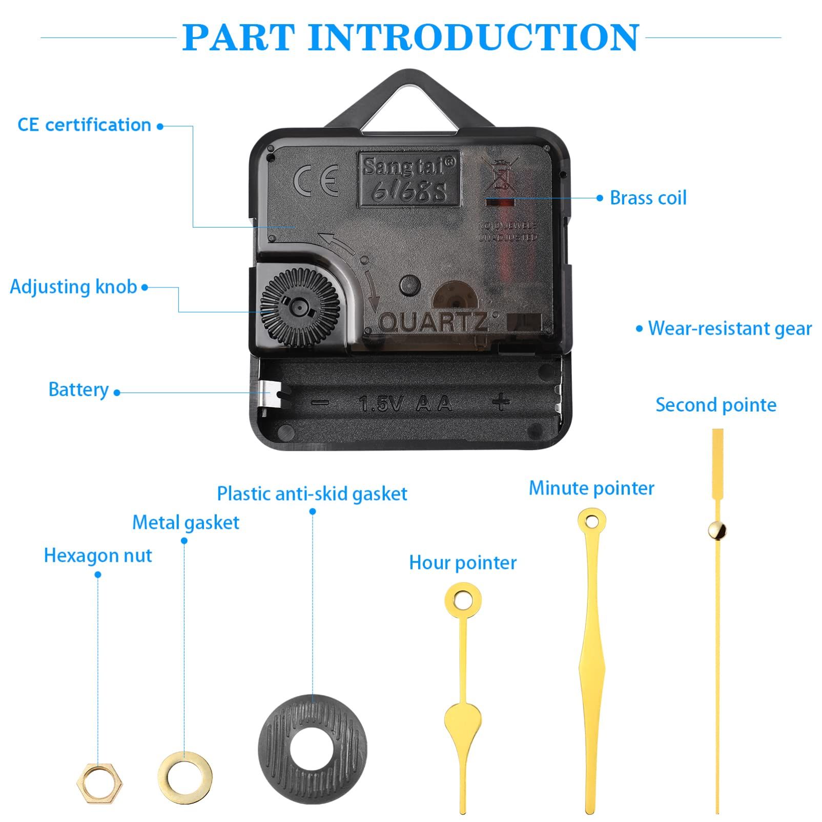 Silence Quartz Clock Movement, Silent Clock Mechanism Replacement DIY Wall Clock Movement Mechanism Long Shaft Clock Parts Repair — image 4