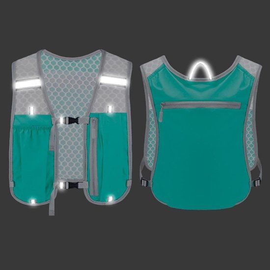 Reflective Running Hydration Vest With Phone Holder And Bladder Pocket, Turquoise Gray, 2 L — image 2