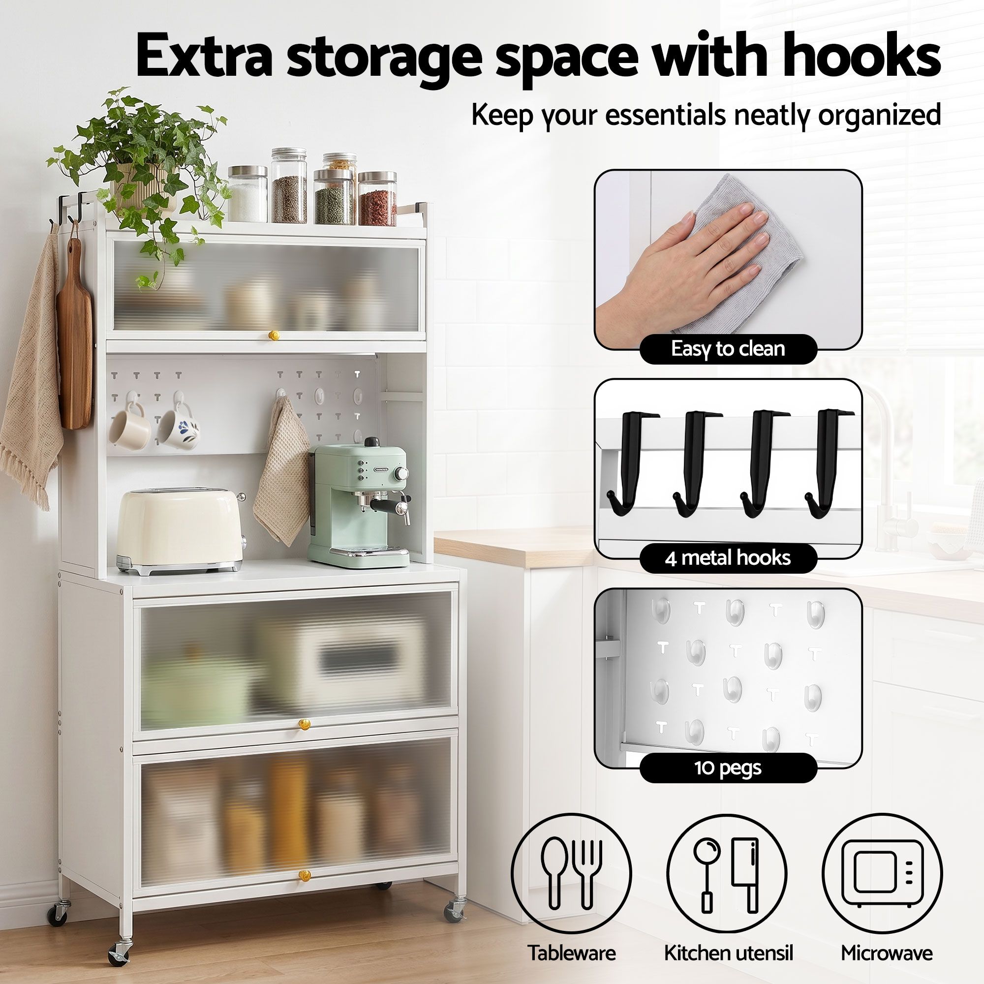 Artiss Kitchen Cabinet Storage Shelves Pegboard Cupboard Sideboard 80CMX164CM β image 6