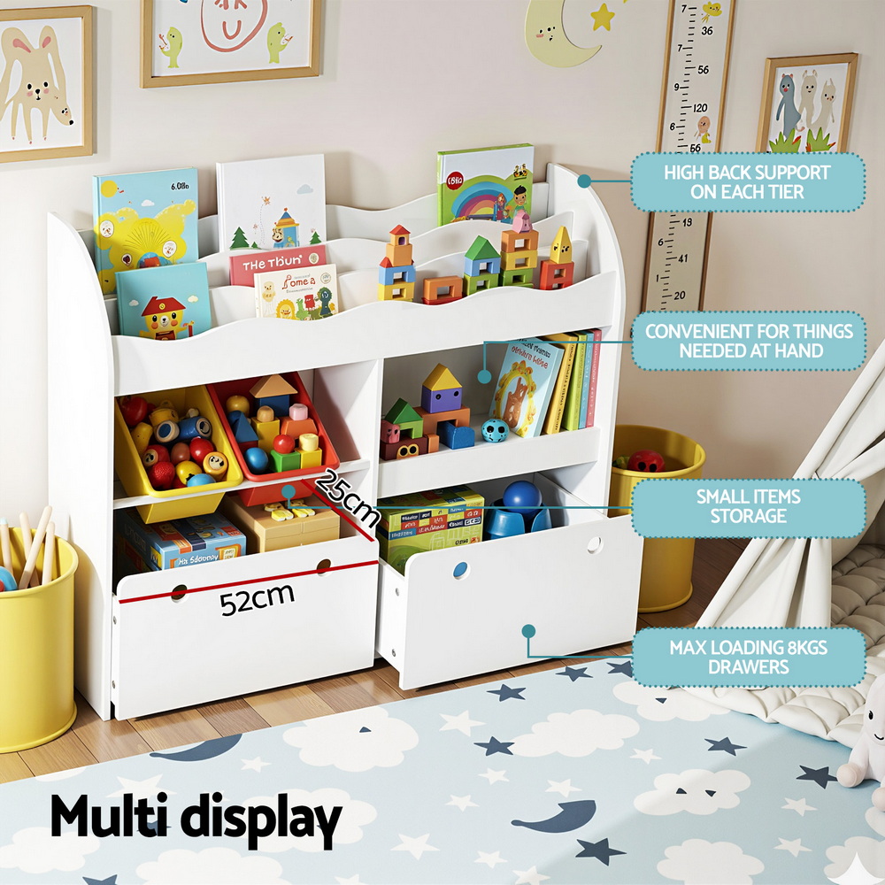 Keezi 3 Tiers Kids Bookshelf Storage Children Bookcase Toy Box Organiser Display White โ image 6