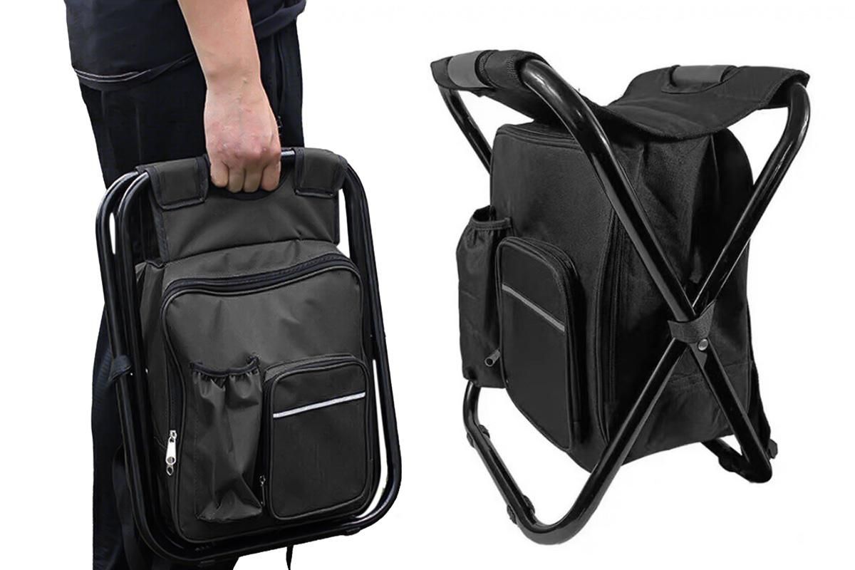 Portable Cooler Stool Multi-Function Folding Fishing Chair - Black