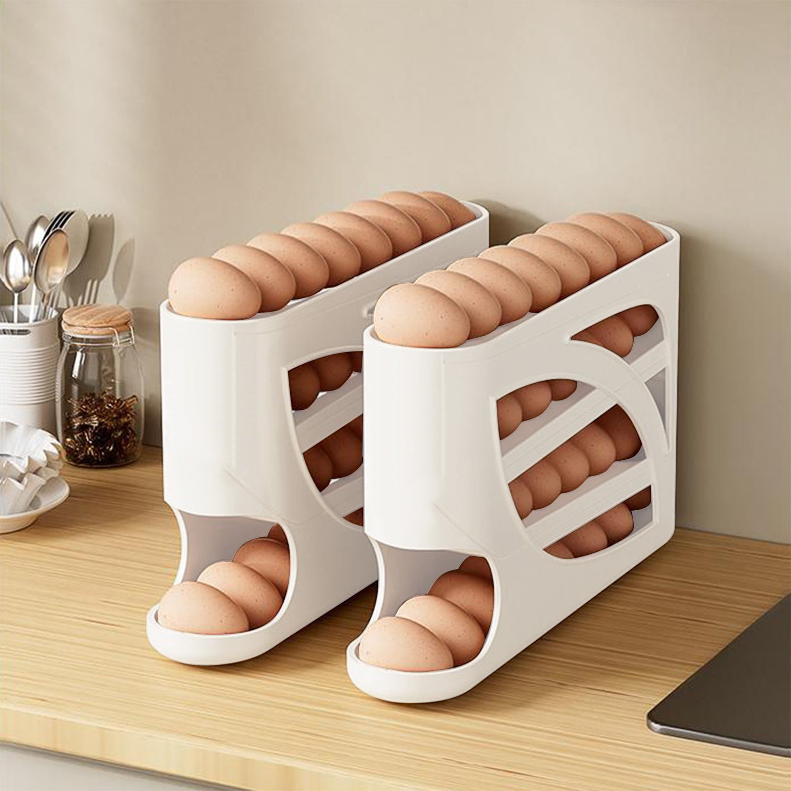 4 Tiers Egg Holder for Fridge, Automatic Scrolling Egg Rack Holder, Space-Saving Egg Dispenser Holder, Large Capacity Eggs Organizer Storage 30 Eggs for Fridge — image 4