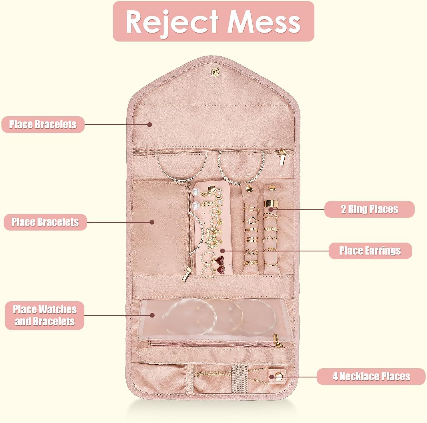 Foldable Travel Jewelry Organizer Pink, 43 x 23 cm — image 4