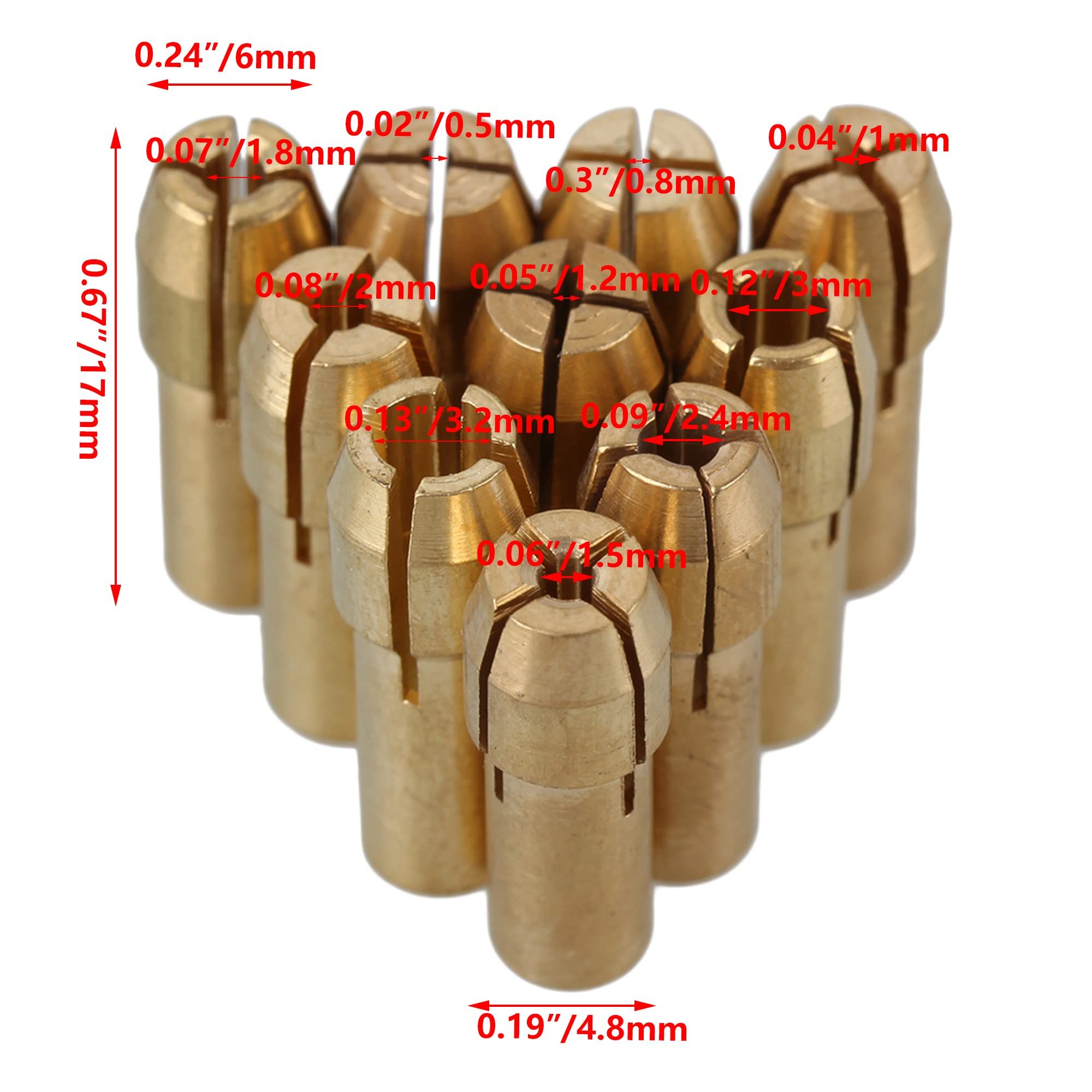 0.5-3.2mm Brass Collet Drill Chuck Fits Rotary Tools Electric Grinding Collect Chuck Holder Pack of 10 (4.8mm Shank Dia) — image 5
