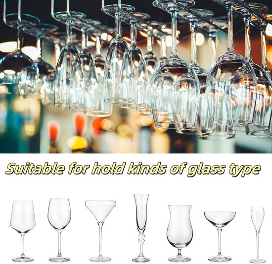 Hanging Wine Glass Rack - Set of Six - Inverted Wine Glass Holder - Organizer and Storage Rack for Mugs and Glassware - For Kitchen and Home Use โ image 4