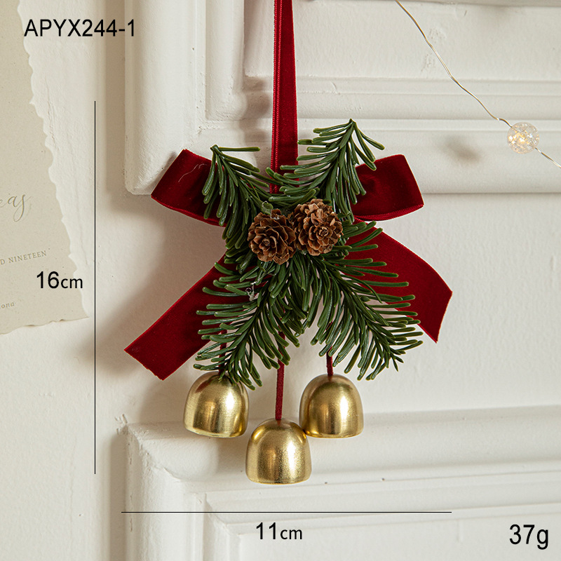 Christmas Door Hanging Ornament with Pinecones, Bells, and Red Ribbon – 16x11cm Festive Decor(2 PCS)) — image 3