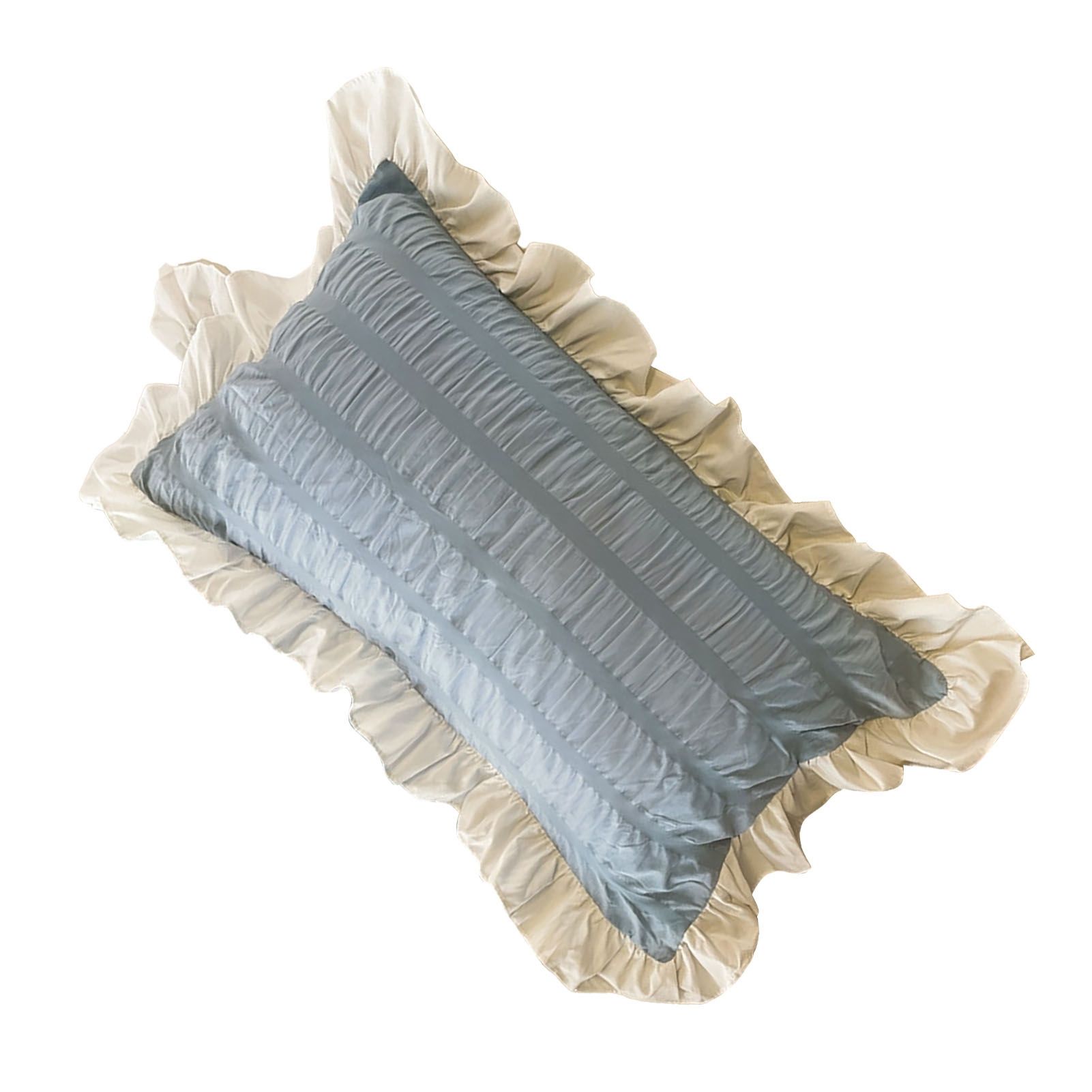 Ruffles Pillow Covers for Student Pure Color Breathable Lovely Pillow Cases for Dormitory Bedroom Blue 48x74cm/18.9x29.1in — image 5