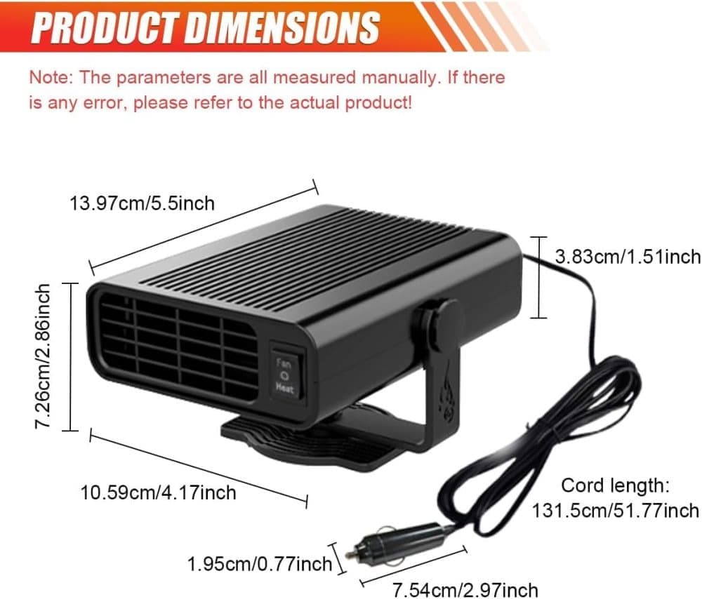12V 200W Portable Car Heater and Fan 2-in-1 with 360° Rotation, Fast Defrosting and Windshield Demisting, Black — image 2