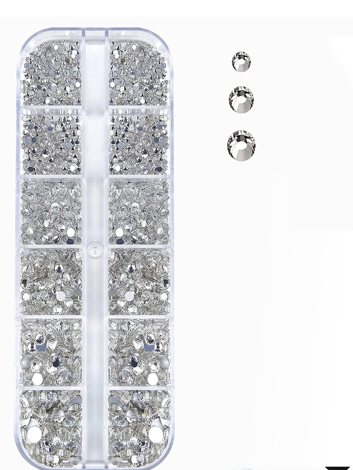 12 Grid Nail Rhinestones 1.5mm-5mm 3D Glass Crystal AB Clear Stones Gems Pearl For Nail Art DIY Decoration Flatback Charms Acrylic Nails Supplies — image 2