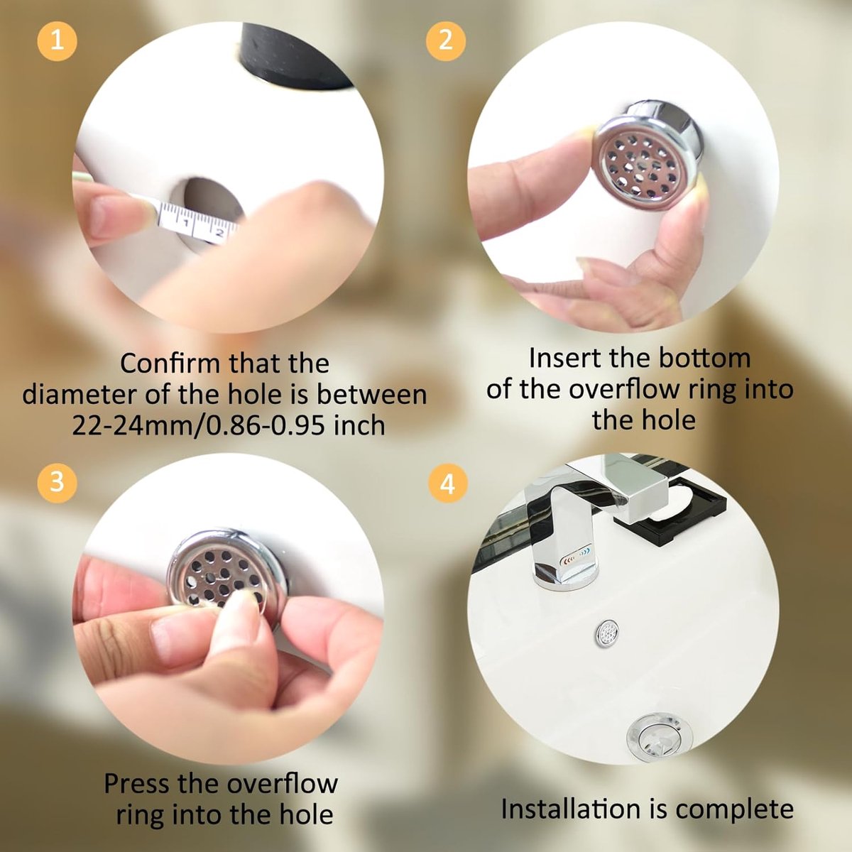 Washbasin Overflow Ring - 6 Pieces - Overflow Rings - Bathroom Overflow Ring - Sink Overflow - Drain Plug - Overflow Cover for Washbasin - Sink Overflow Ring โ image 4