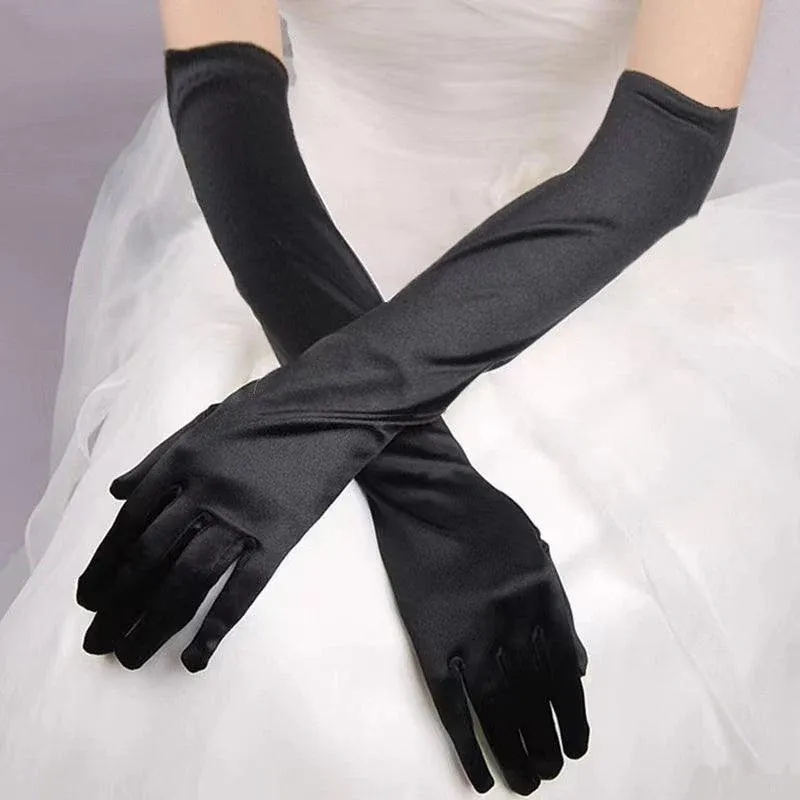 Elegant Long Satin Opera Gloves for Prom Party Wedding Costume or Formal Dress - Light Blue — image 3