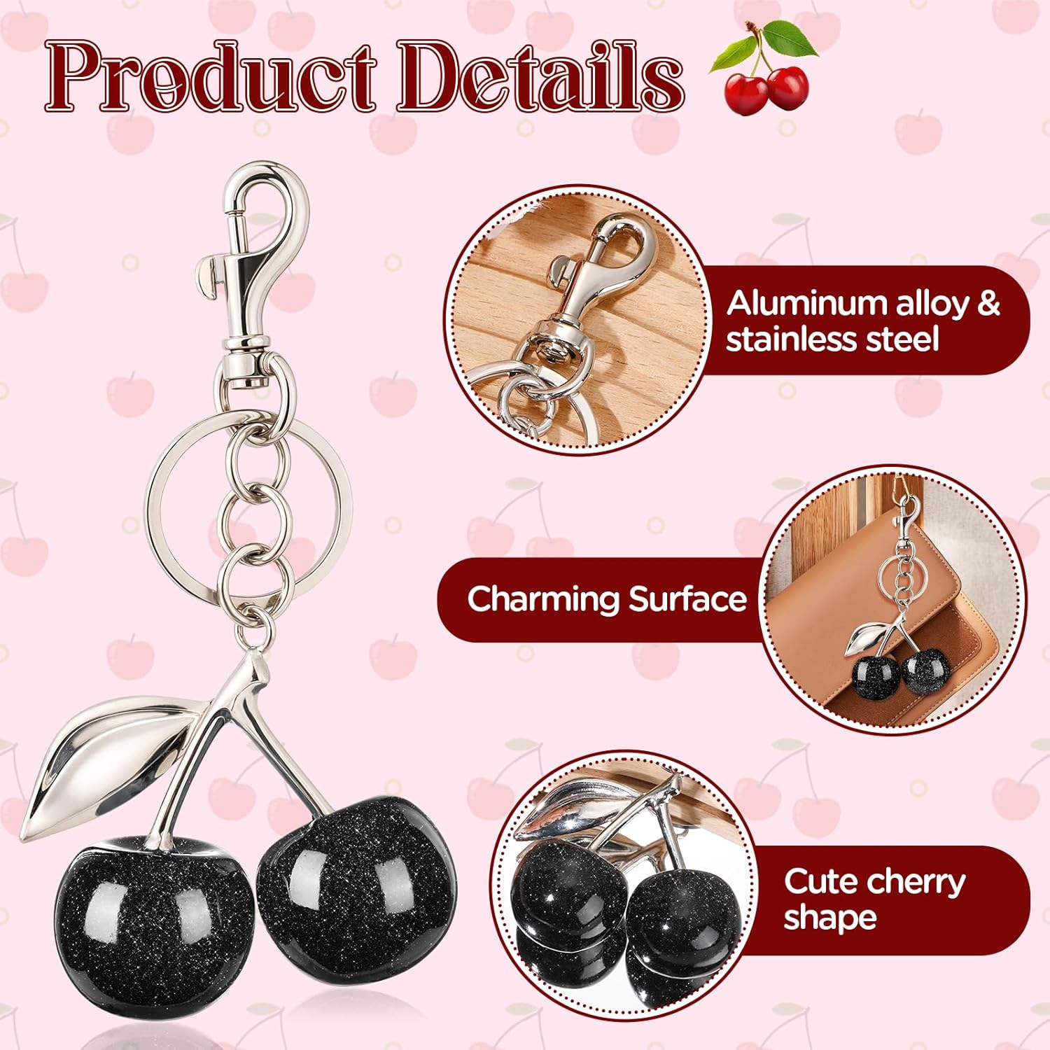 Cherry Keychain,Cherry Bag Charm,Cute Cherry Keychain for Handbag,Girls,Birthday,Gift Valentine's Day,Christmas โ image 3