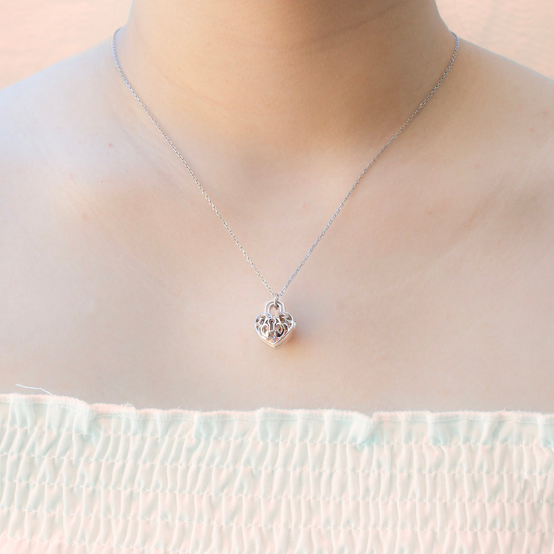 Gift Box - Heart Lock White Gold Aroma Necklace + Purify Oil Blend — image 3