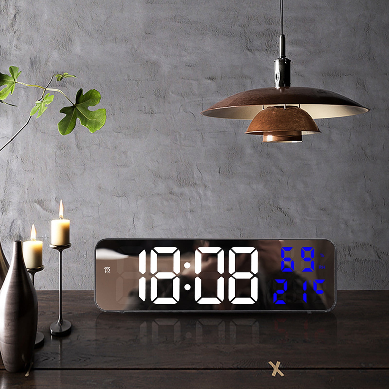 Digital Clock Large Display, Alarm Clock for Living Room Office Bedroom Decor, LED Corded Electric, Date Temp Display Wall Clock, Smart Cool Modern Desk