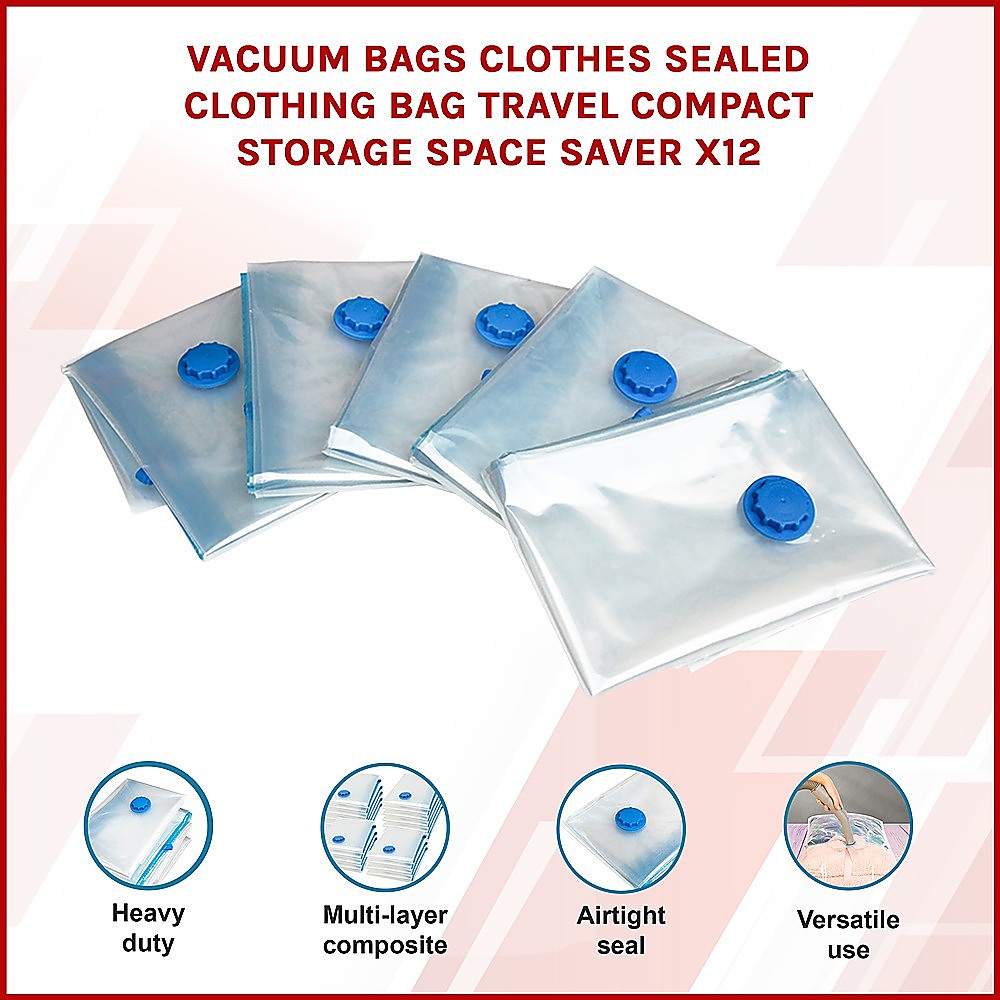 Vacuum Bags Clothes Sealed Clothing Bag Travel Compact Storage Space Saver x12 โ image 3