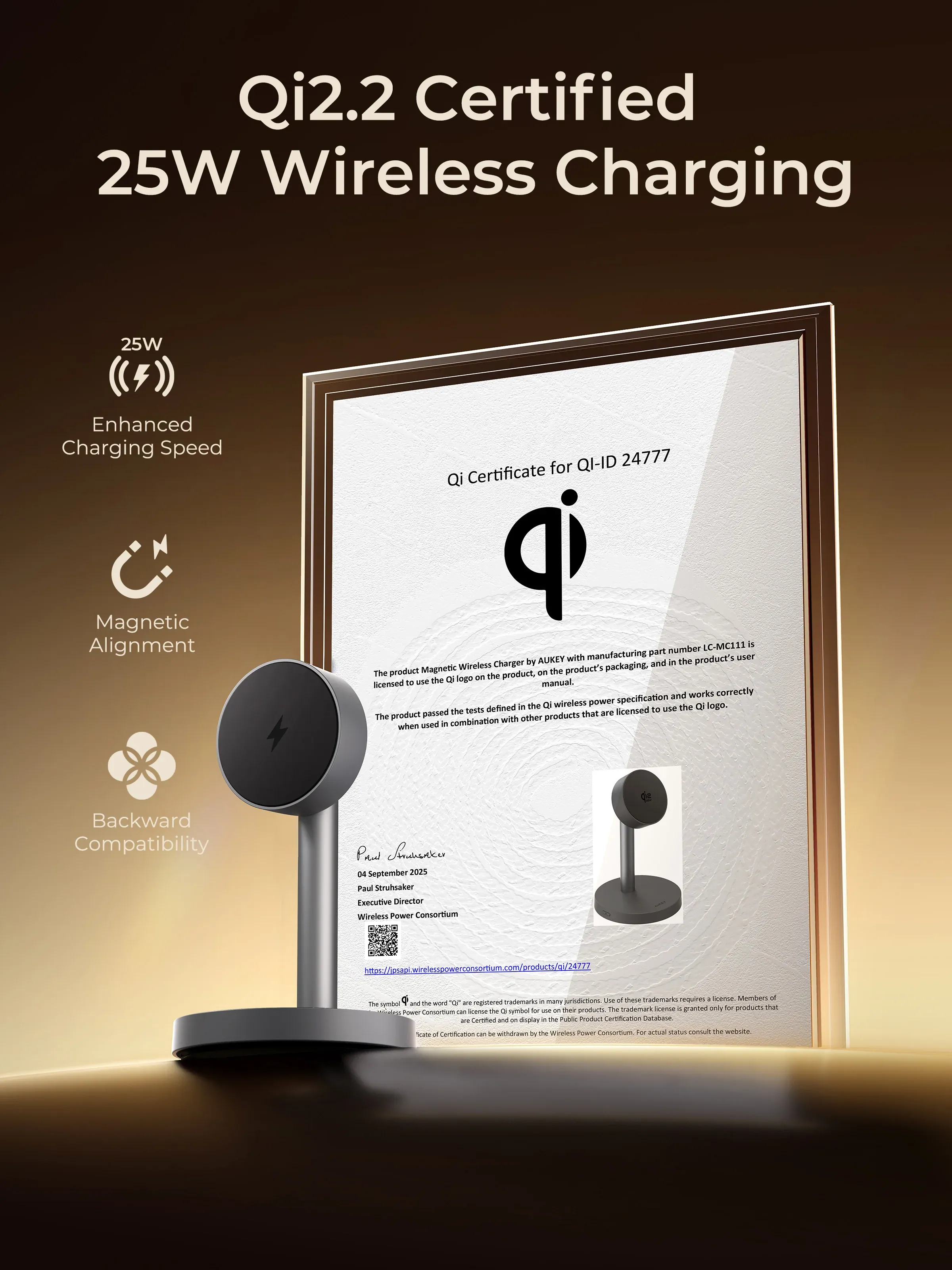 AUKEY MagFusion 1X Qi2.2 25W Fast Magnetic Wireless Charging Stand for iPhone, Samsung & Google Pixel – LC-MC111 — image 4