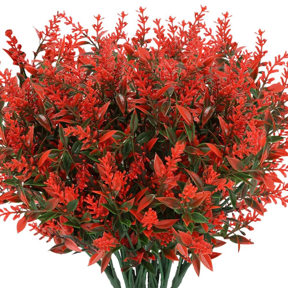 Artificial Lavender Flowers Plants UV Resistant Faux Outdoor Plastic Greenery Shrubs Plants Hanging Planter Kitchen-8pcs