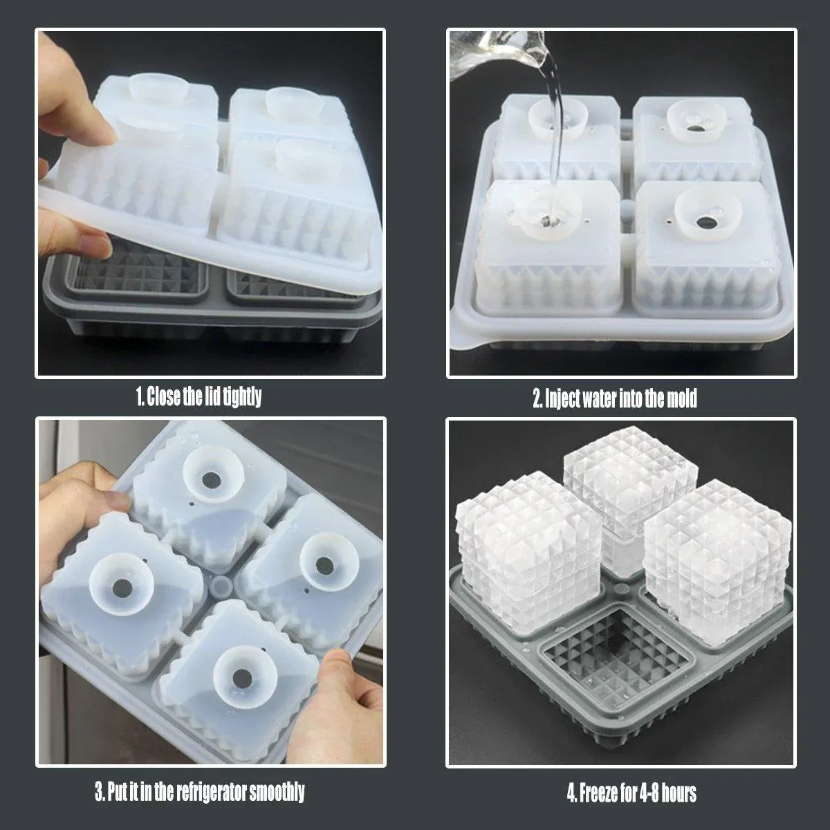 2PCS Silicone Ice Cube Tray Round and Square Ice Ball Maker for Whiskey Cocktails - Grey โ image 5