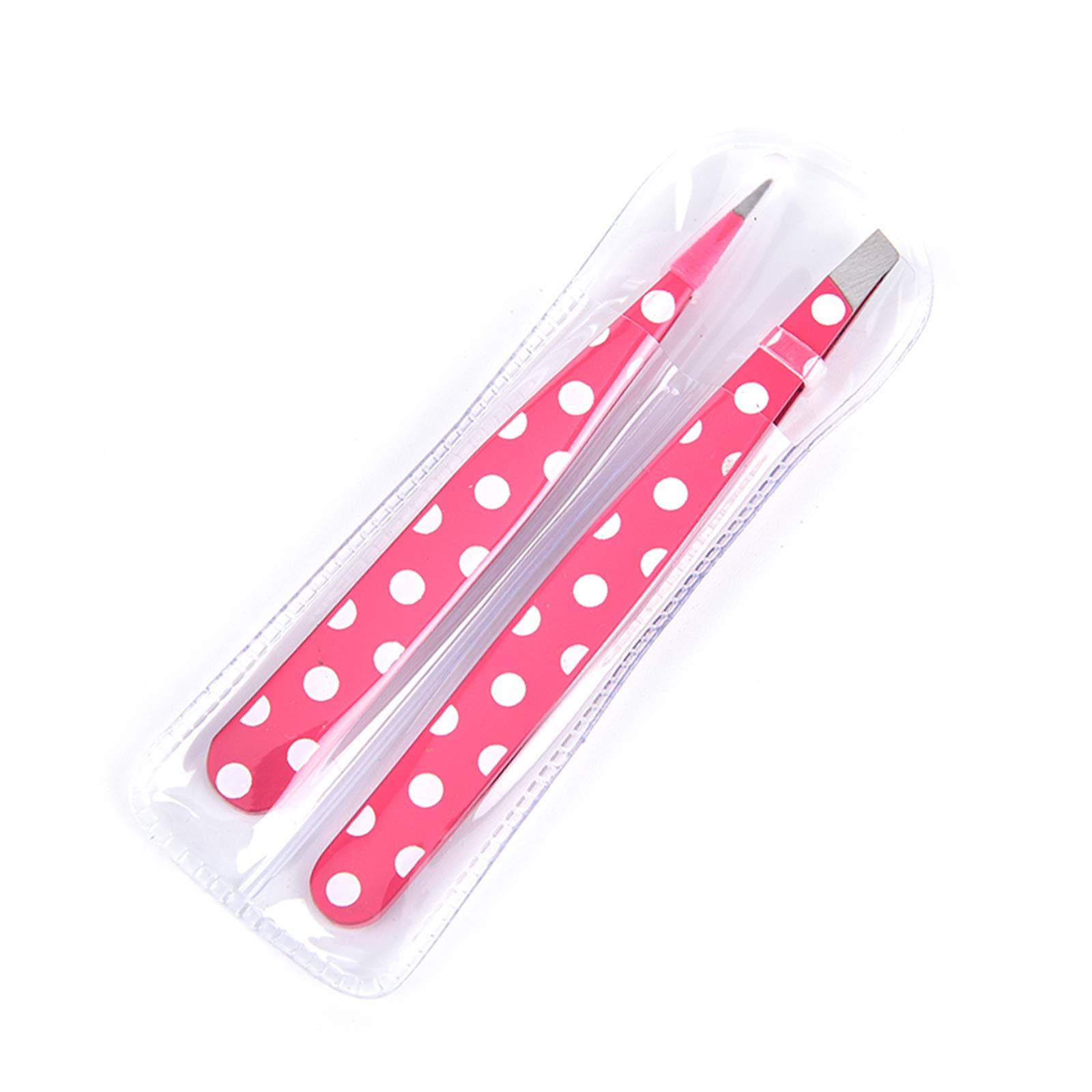 Stainless Steel Slant Tip Tweezer 2PC - White Polka Dot Design Eyebrow Tweezers, Eyebrow Shaping and Facial Hair Removal โ image 3