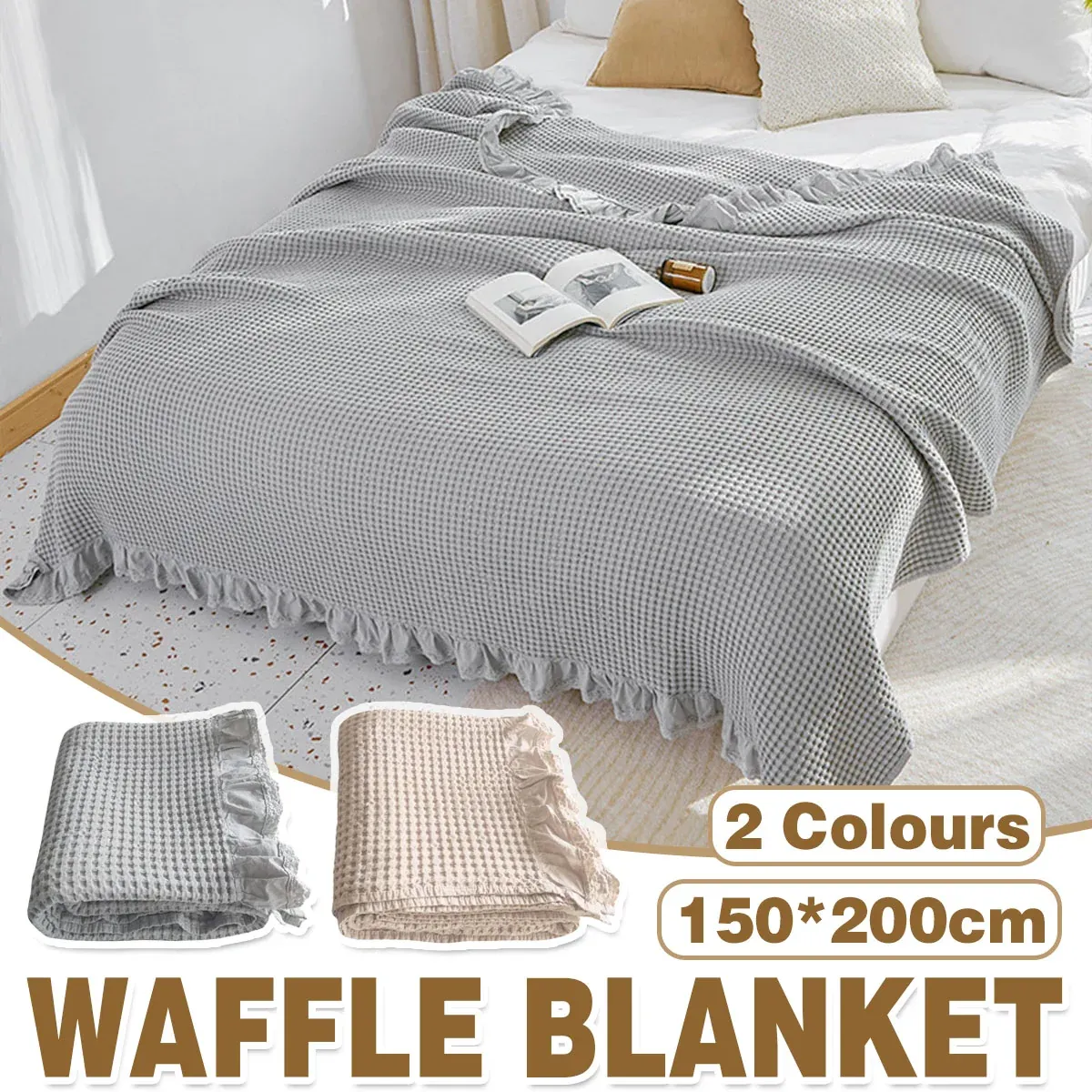 Waffle Sofa Blanket Thin Lightweight Throw Soft Cover Couch Bed Living Room Use - Beige — image 2