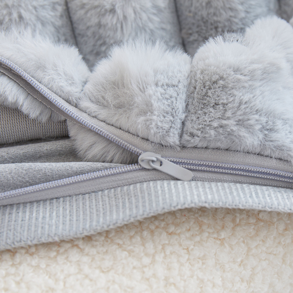 A pair of Khaki Plush Faux Rabbit Fur Throw Pillow Cover - Textured Wheat Ear Design (45 × 45cm) — image 4