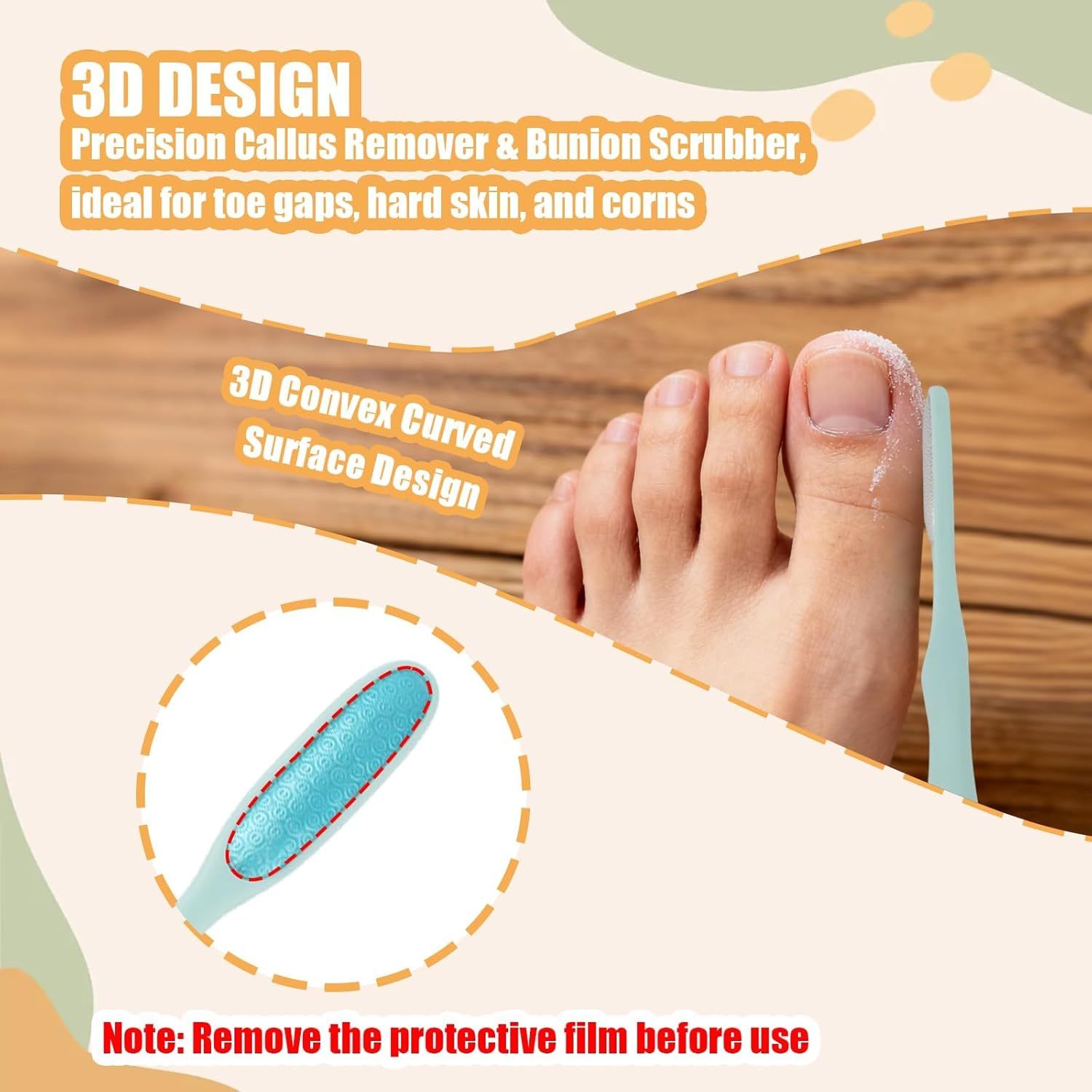 3PCS Precision Callus Remover & Bunion Scrubber for Toe Gaps, 2 Style Toe Callus Remover & Foot File Exfoliator with Compact Design for Pedicures and Sensitive — image 3