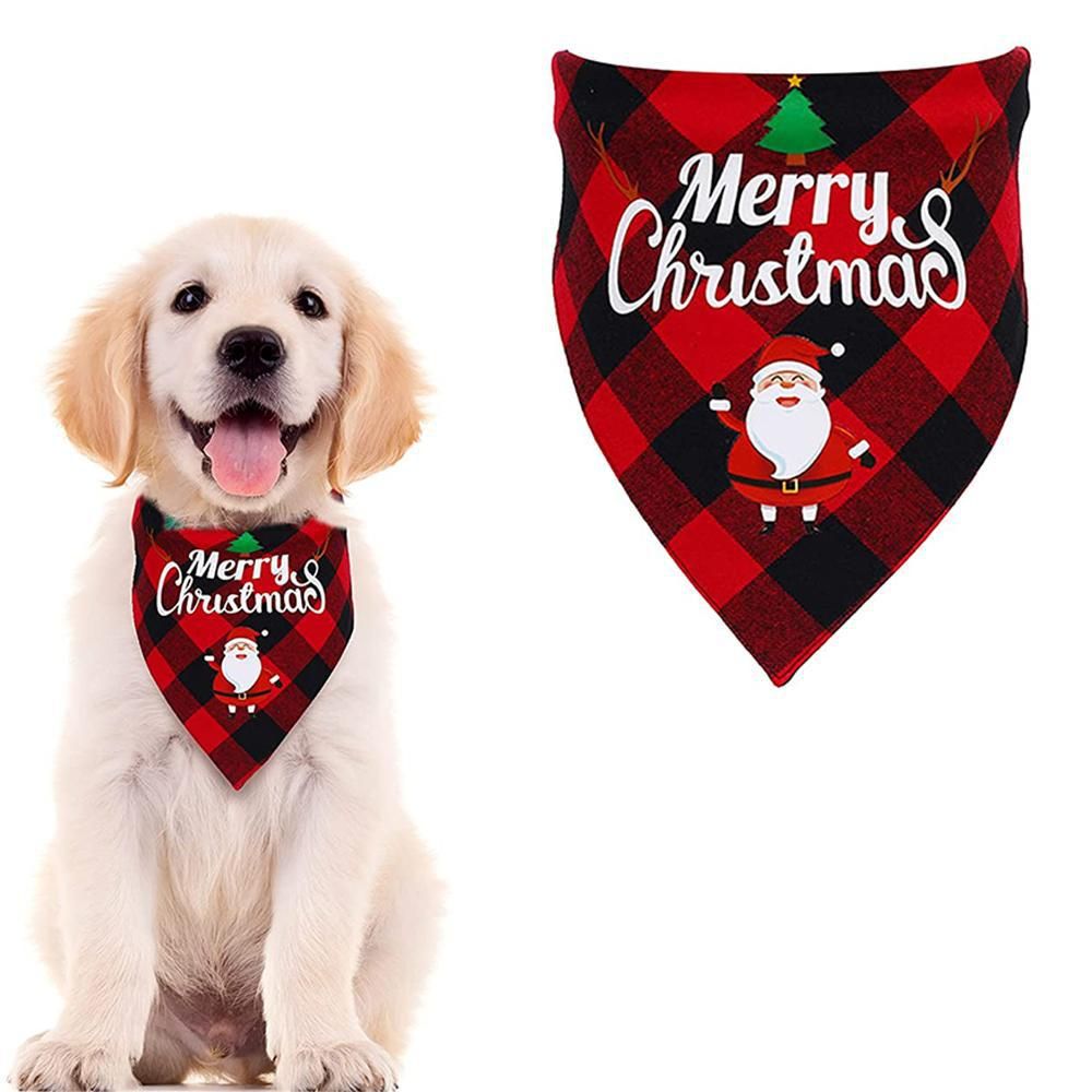 Christmas Pet Triangle Scarf Dog Bandana Pet Wearable Accessories Red Grid - Elk โ image 2