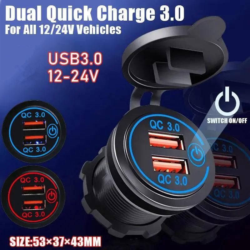 1× Dual USB Car Charger QC 3.0 Quick Charge 12V-24V Power Outlet - Red — image 2