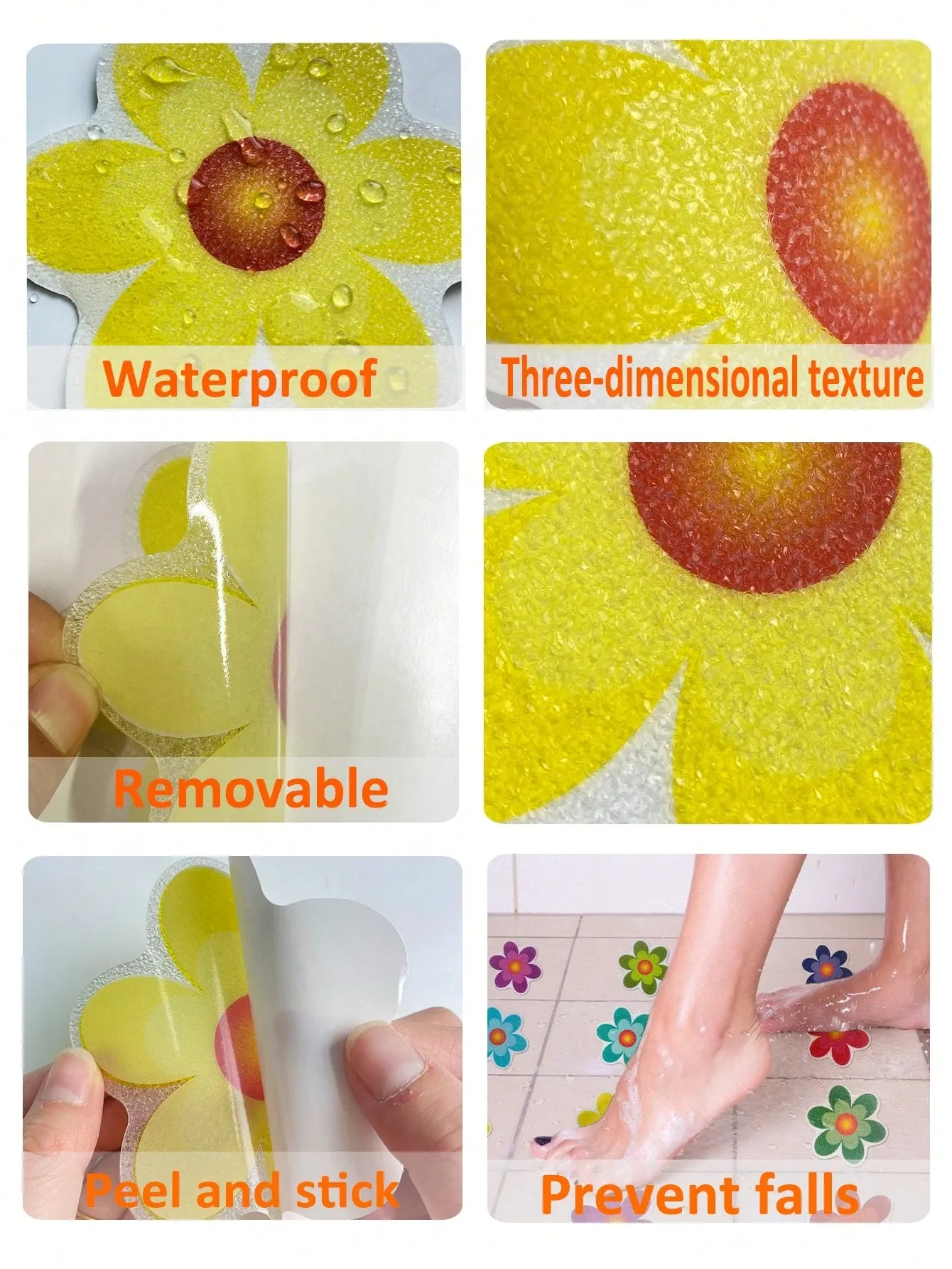 10Pcs Assorted Size Flower Shaped Non-Slip Bath Tub Stickers – Decorative & Functional Bathroom Decor 10*10cm — image 5