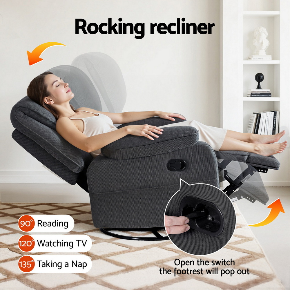 Artiss Rocking Recliner Chair 360 Swivel Massage Heated Reclining Chairs — image 6