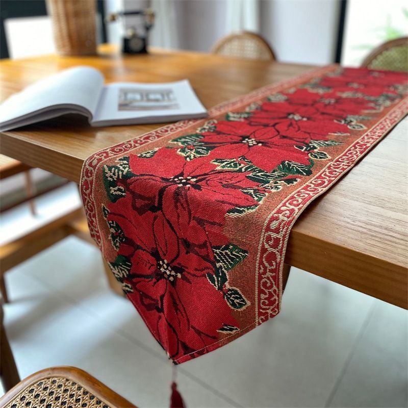 Festive Decor Table Runner, Xmas Long Strip Table Linen, Household Cabinet Accessory, 33*260cm, Pattern 07