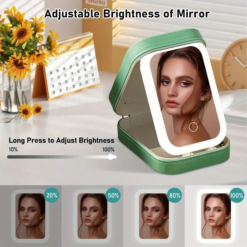 Portable 3-Light LED Makeup Mirror with Organizer β Travel Vanity Case, Rechargeable Touch Control Makeup Box for Home & Travel(WHITE) β image 3