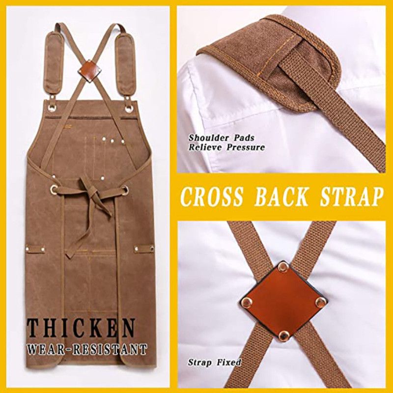 Thick Canvas Tool Apron With Multiple Pockets, Adjustable Work Apron for Woodworking, Gardening, and Auto Repair—Gray — image 3