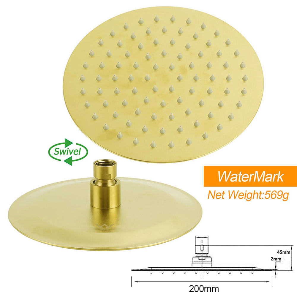 Brushed Gold Twin Shower Set 8" Round Head 3 Modes Handheld Sliding Rail Arm + Mixer โ image 6