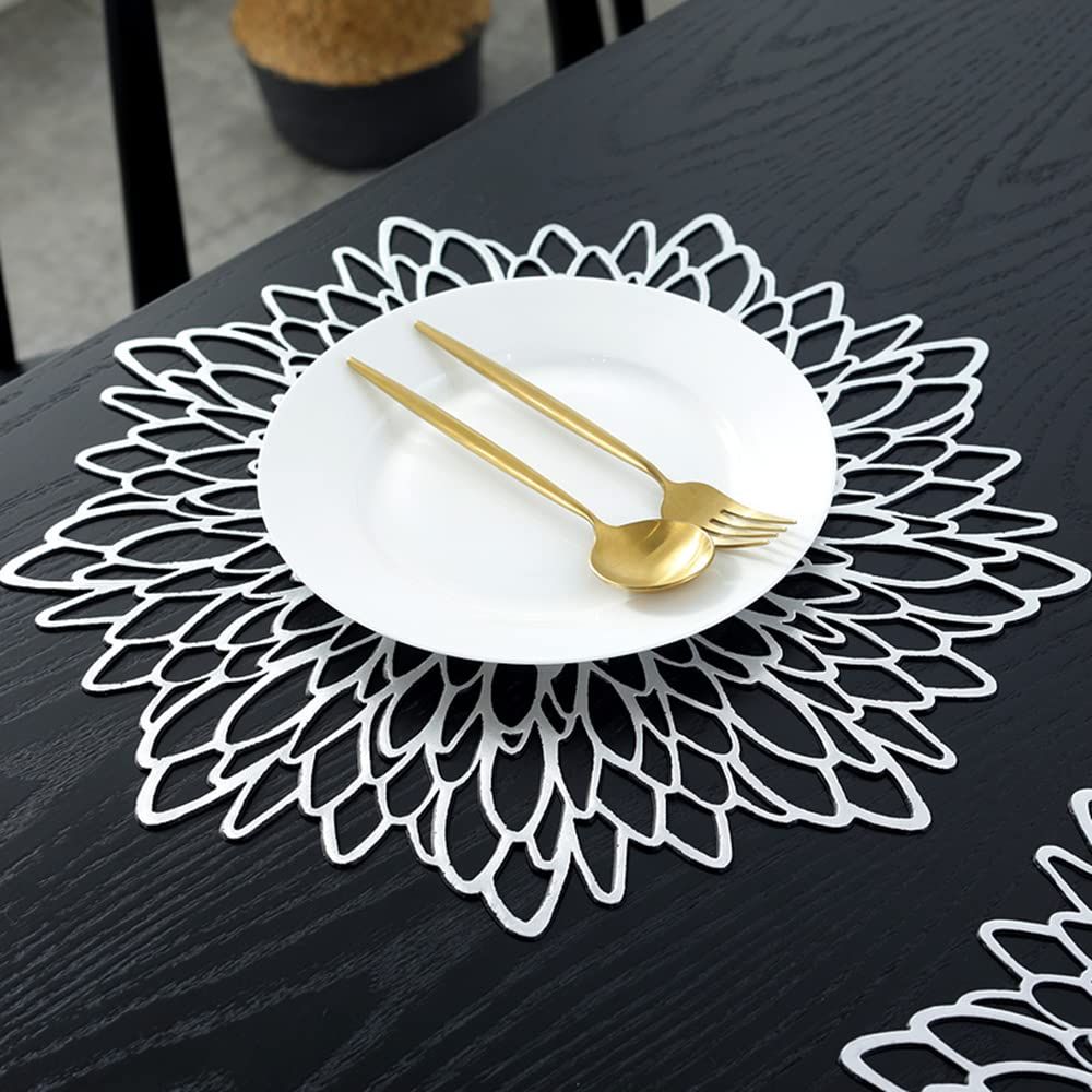 Placemats 15 inch Pressed Vinyl Round Table Mates for Dining Table, Washable and Wipeable Kitchen Place Mat — image 4