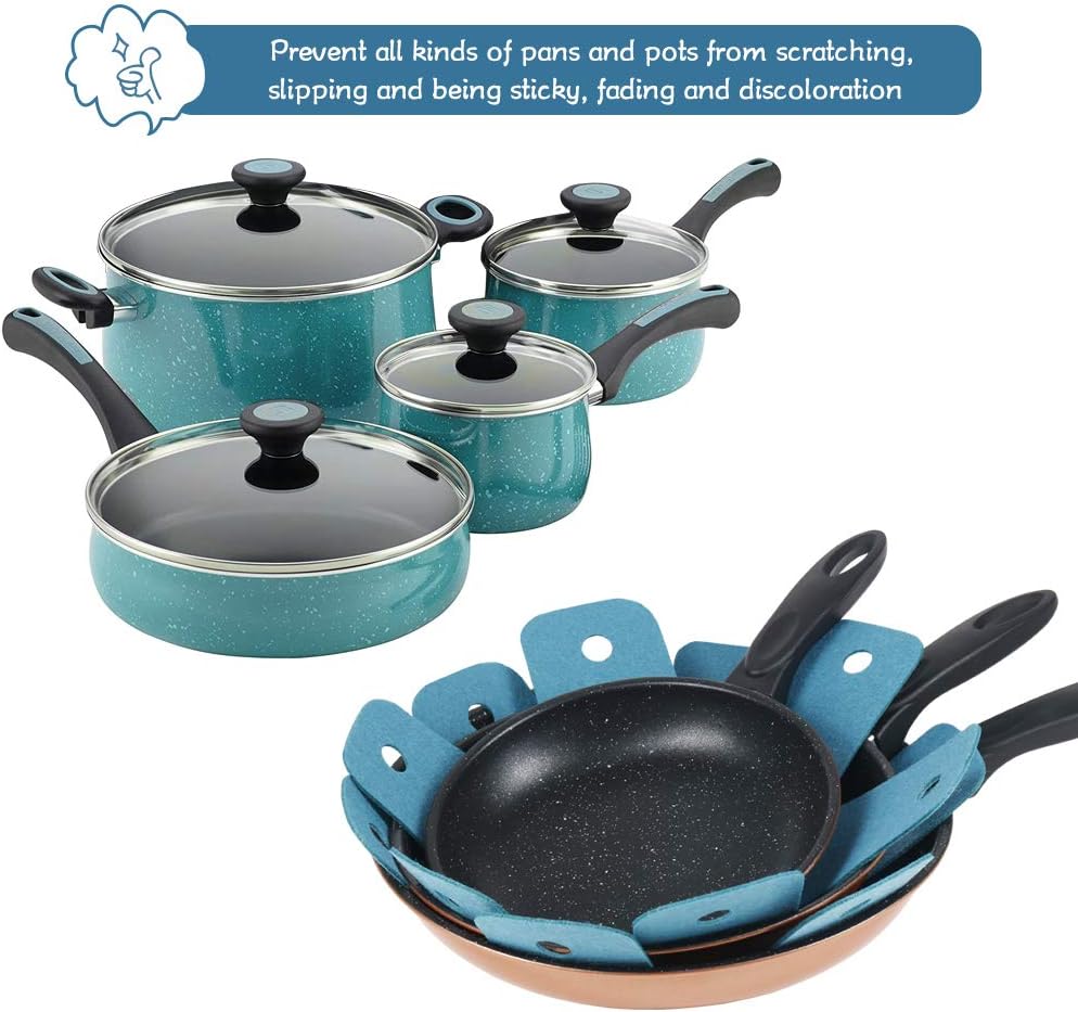 Pot Pan Protectors, Set of 12 and 4 Different Sizes, Larger & Thicker Cyan Pan Protector Pads, Pan Pot Separator Pads for Stacking and Protecting Your Cookware — image 5
