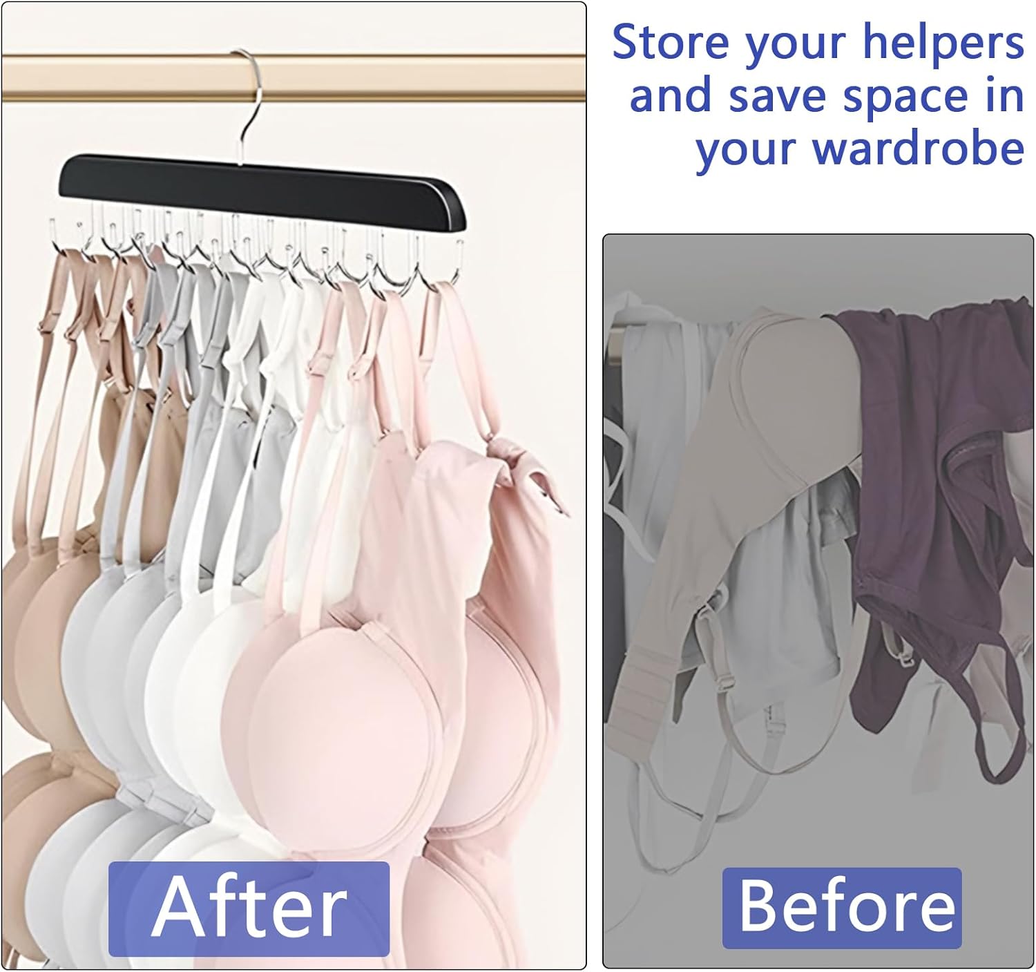 Belt Hanger Bra Hanger Tie Rack, Belt Organizer for Closet Accessories with 14 Hooks, Sturdy Wood for Closet Organizers and Storage — image 5