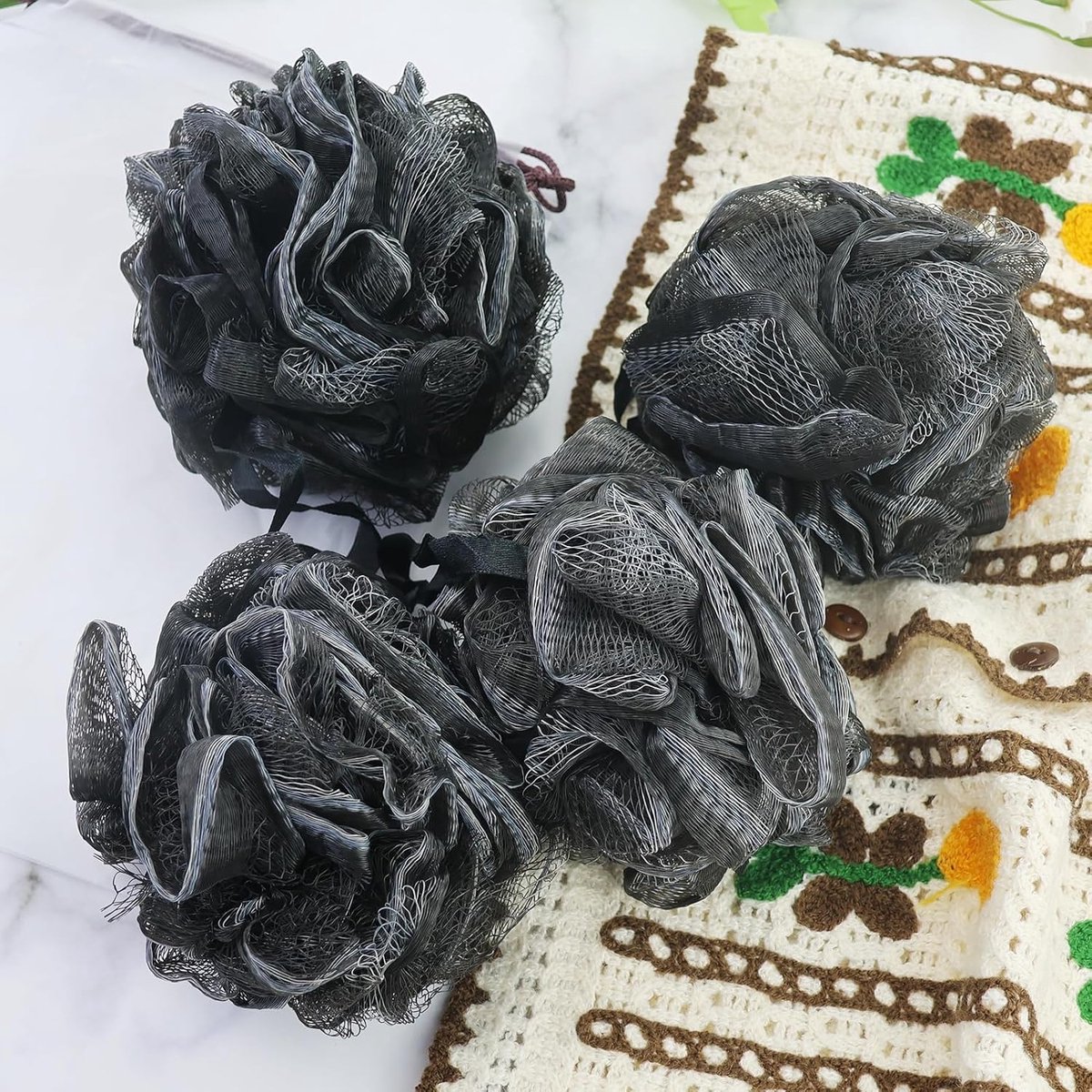 5-pack bath sponge - bath ball - exfoliating sponge - bath sponge - shower sponge - (black) — image 5