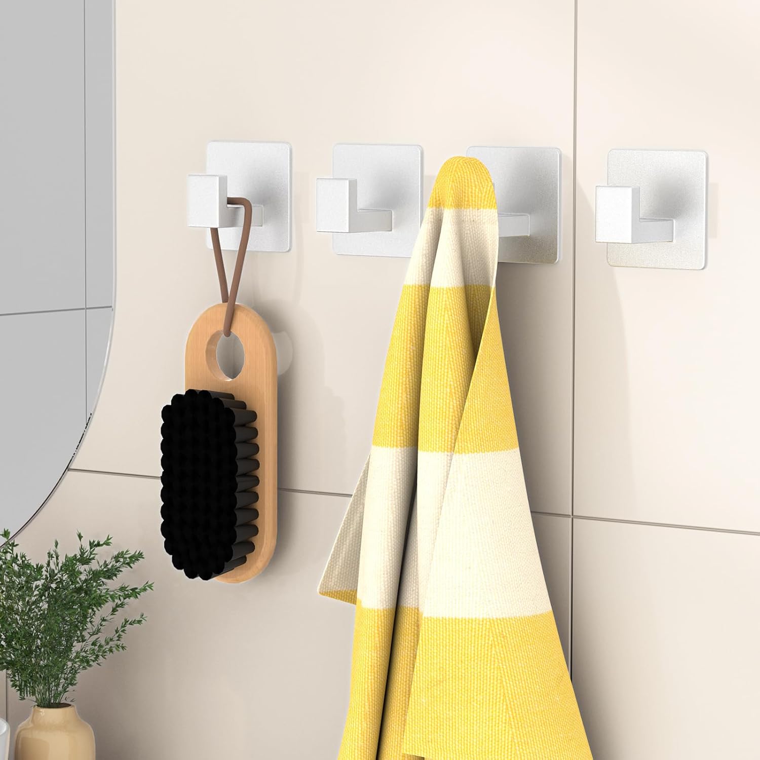 Adhesive Towel Hooks, 4 Pack Sticky Hooks for Hanging Heavy Duty, Coat/Towel Hooks Wall Hooks for Bathroom Kitchen Hotel (Silver) — image 3