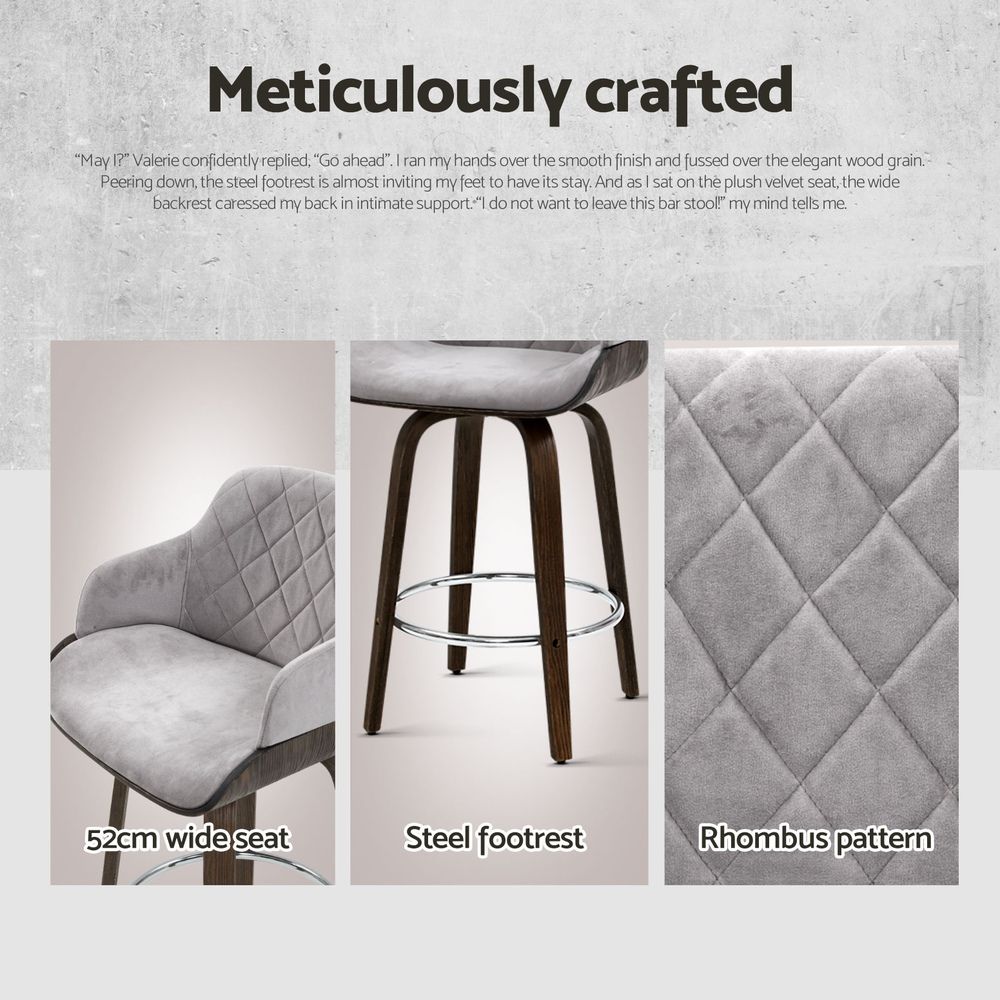 Artiss Bar Stools Set of 3 Kitchen Wooden Bar Stool Dining Chair Swivel Velvet โ image 5