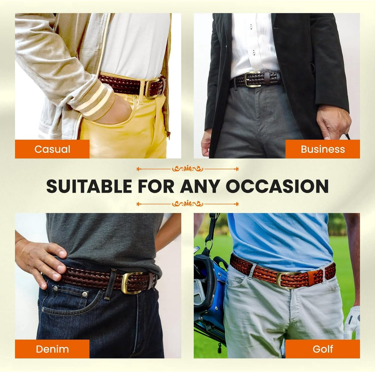 Men's Belts - Women's Belts - Casual Belts Made of Genuine Leather - Durable - Mesh Weave Design - Ideal for Business Wear and Formal Occasions โ image 3