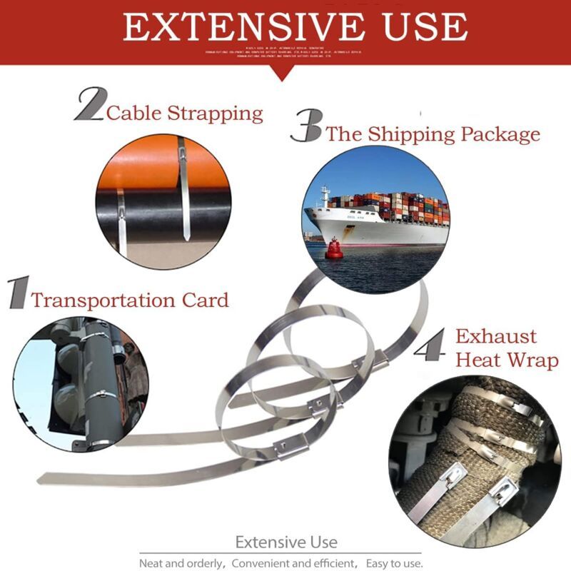 100 Pack Stainless Steel Metal Zip Ties Heavy Duty Silver 120kg Strength, 500 x 7.9mm — image 4