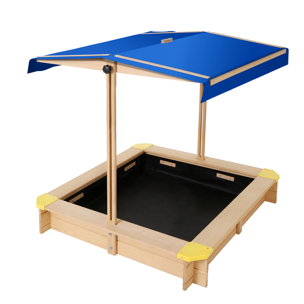 Keezi Kids Sandpit Wooden Sandbox Sand Pit with Canopy Bench Seat Toys 101cm — image 3