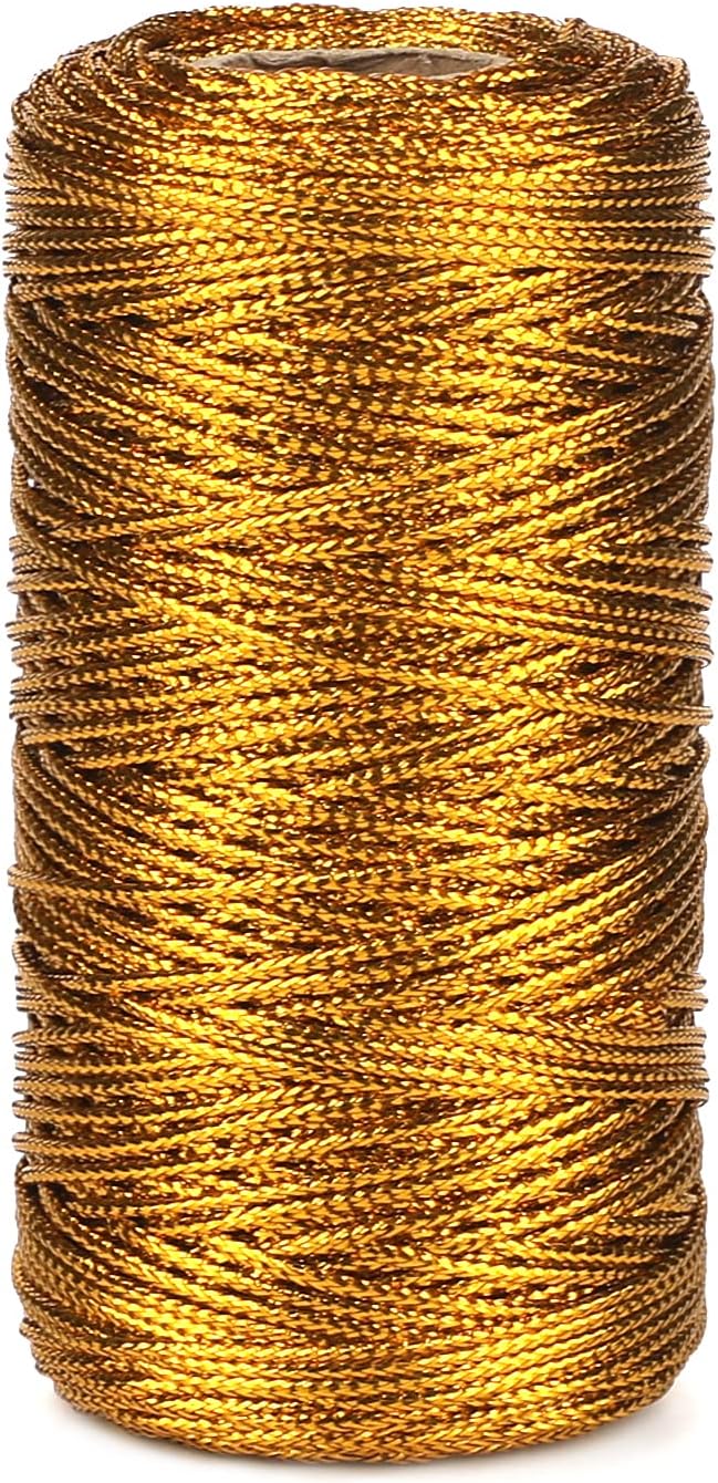 328 Feet Gold String Twine - 1.5mm Metallic Thread Gift Wrapping - 16Ply Inelastic Macrame Glitter Gold Cord for Christmas Halloween Crafting DIY Presents