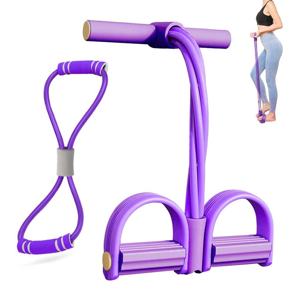 6 Tube Pedal Ankle Puller Fitness Exercise Rope with 8 Shape Resistance Band - Purple — image 6