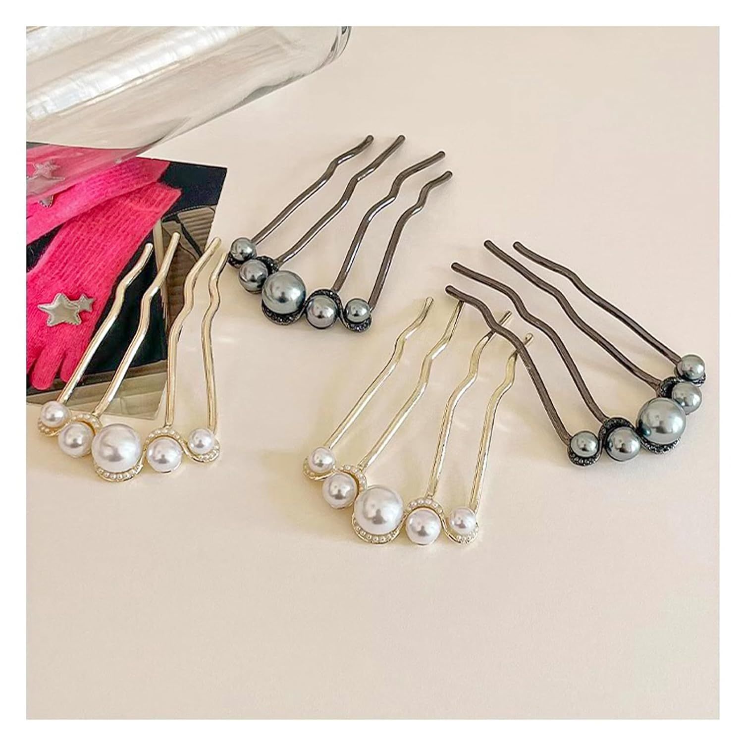 6 Pcs Wedding Pearl Hair Comb U-Shape Side Comb legant Vintage French Pearl Hair Pins Hair Clip Bridal Hair Accessories for Brides, Bridesmaid, Party, Daily — image 3
