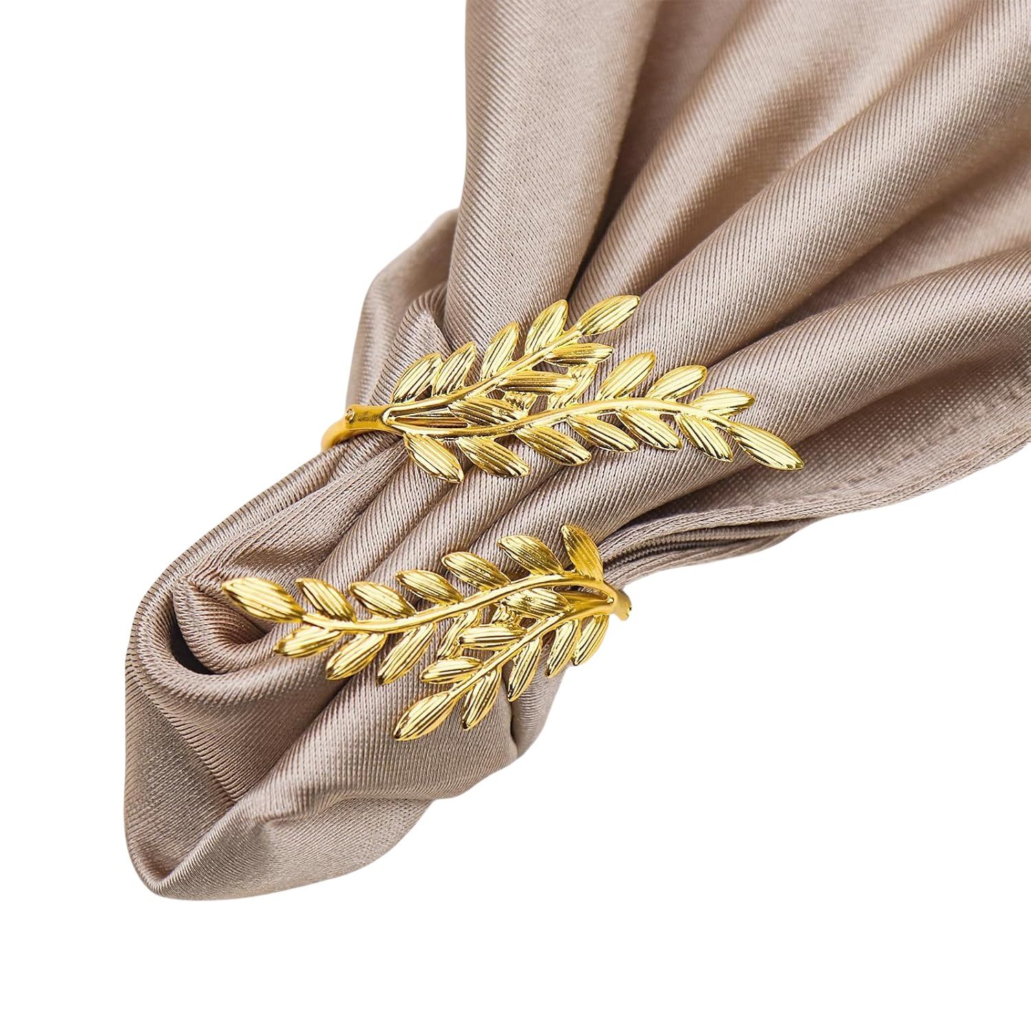 Gold Napkin Rings Set of 12 Metal Napkin Holder for Table Wheat Sheaf Napkin Rings for Dinning Table Parties — image 4