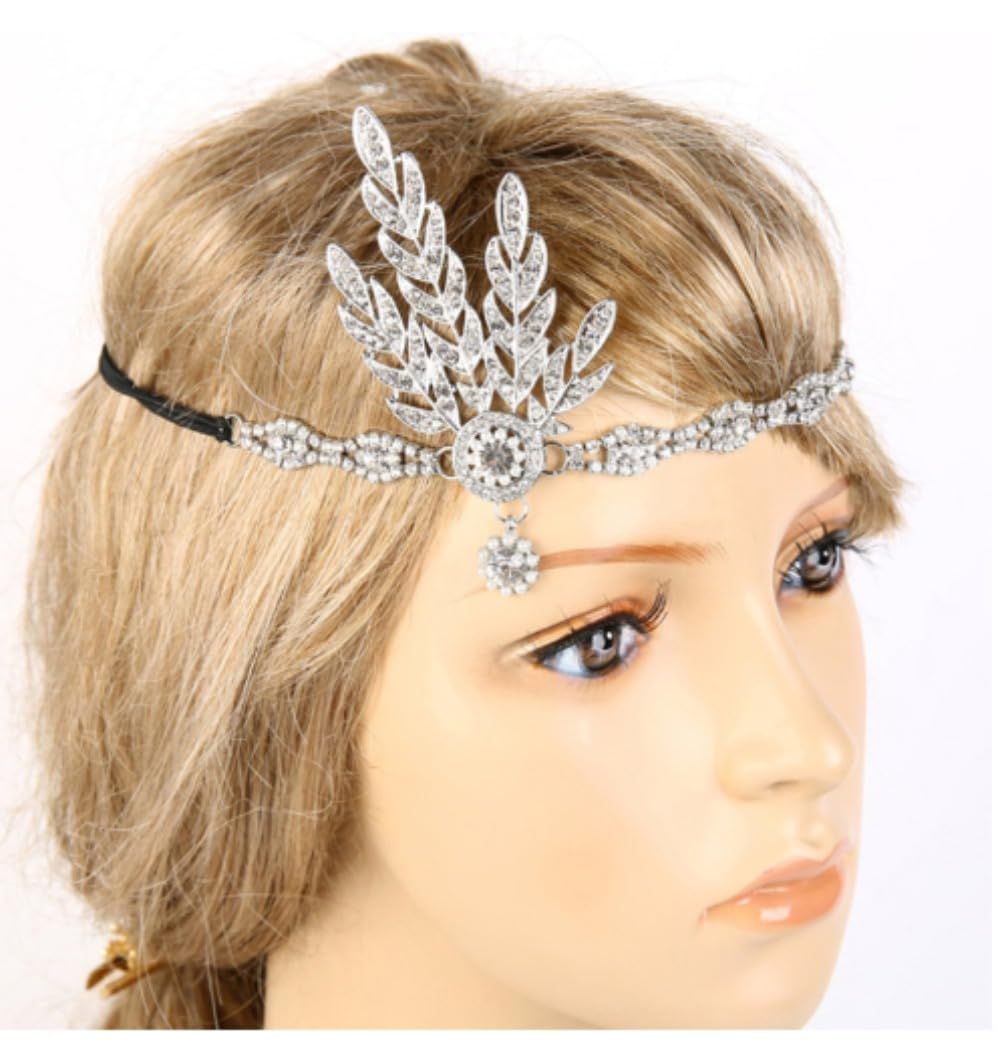 Headpiece Feather Headband Great Hair Accessories Vintage Wedding Leaf Pearl (Silver Tassels) Party Hair Accessory Ball Party 2pcs — image 5