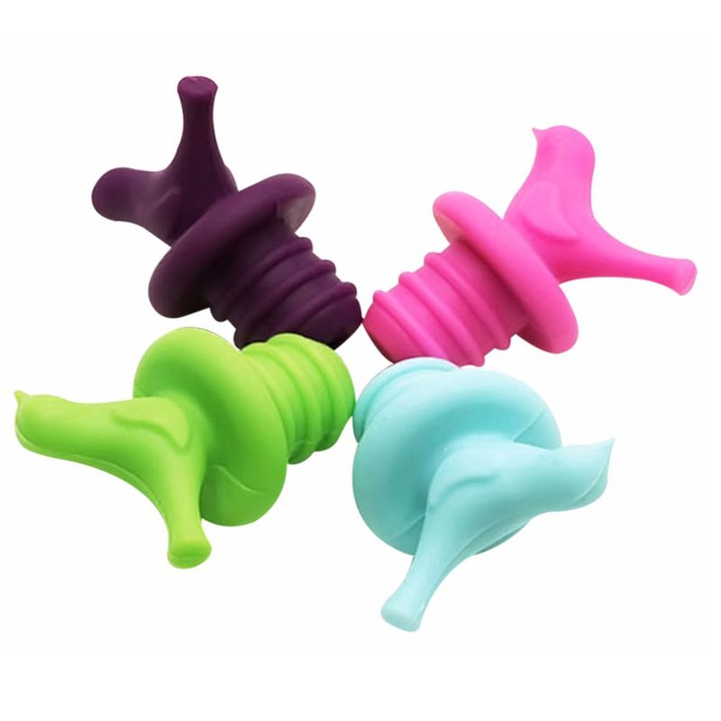 Little Bird Silicone Wine Bottle Stopper Kit, Silicone Bottle Cork Set of 4, Assorted Color Green Blue Pink and Purple — image 3